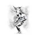 Centaur being rided by half man half horse, one trying to cut off the other handling huge scissors tattoo design idea