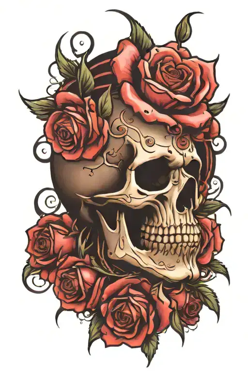 EVIL WITH ROSE WITH SKULL tattoo design idea