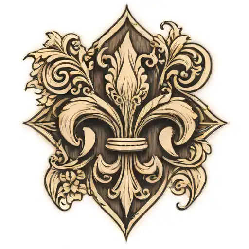 Fleur de lis carved in wood tattoo design idea