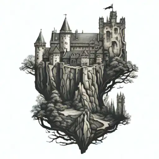 dracula's castle tattoo design idea