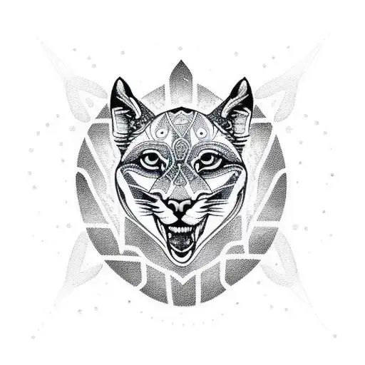 A majestic puma in a dotwork style, surrounded by symbols of your favorite sports and gaming icons. tattoo design idea