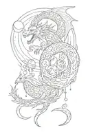 soft dragon and moon phases tattoo design idea