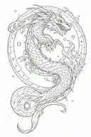 soft dragon and moon phases tattoo design idea