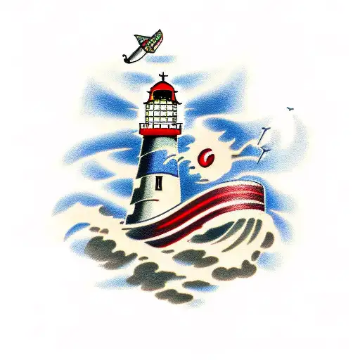 lighthouse guiding a little boat  tattoo design idea