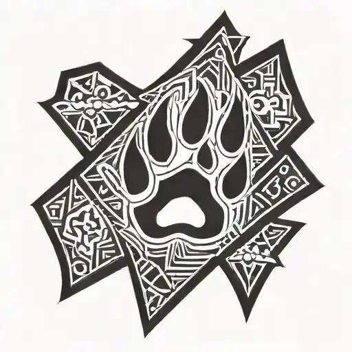 Wolf paw print in a diamond aztec outline tattoo design idea