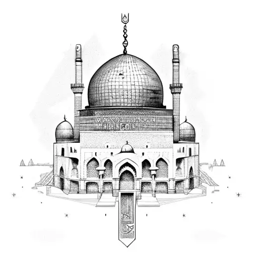 al aqsa mosque with Palestine flag tattoo design idea