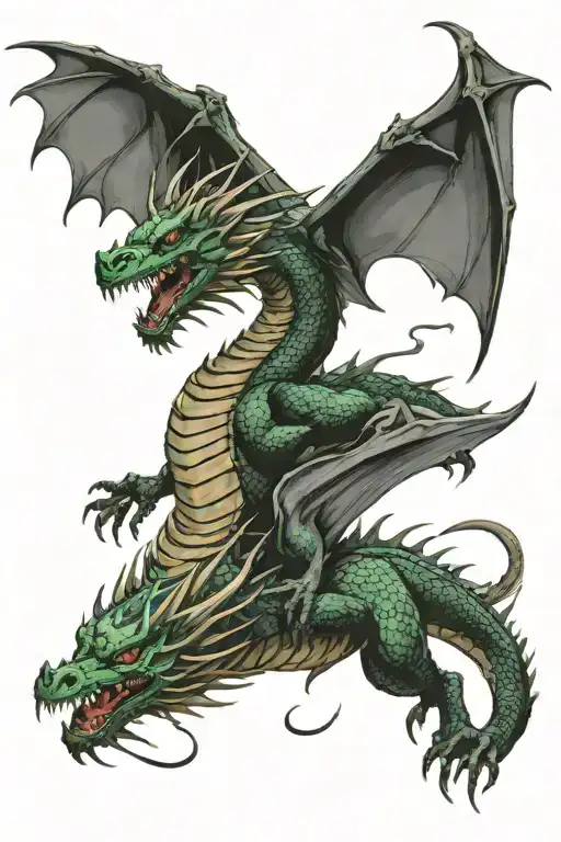 Western end East dragon flying tattoo design idea