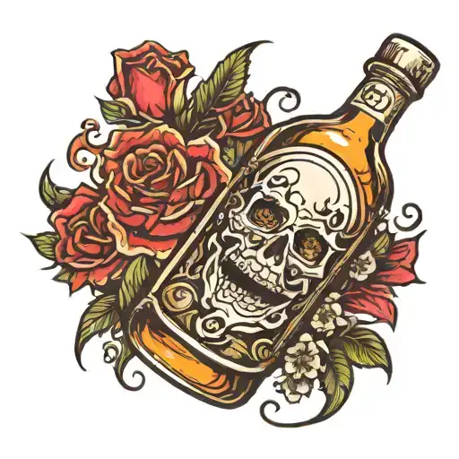 Rum bottle broken tattoo design idea