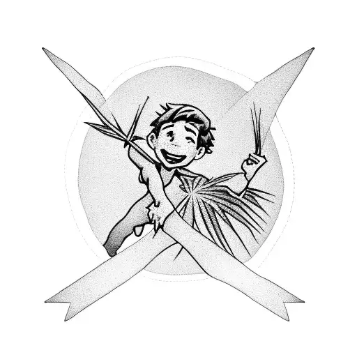 Peter Pan laying on a palm tree tattoo design idea