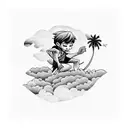 Peter Pan laying on a palm tree tattoo design idea