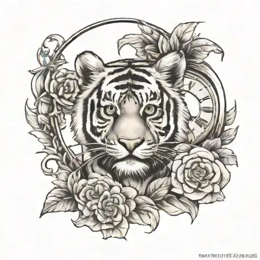 roman numeral 3 tiger cub tattoo design idea