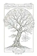 the quote "pain is inevitable, but misery is a choice" and a simple tree of life  tattoo design idea