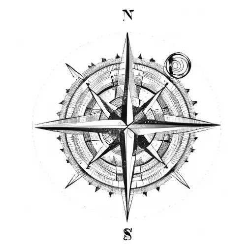 Compass, mountain, dolphins and stars  tattoo design idea