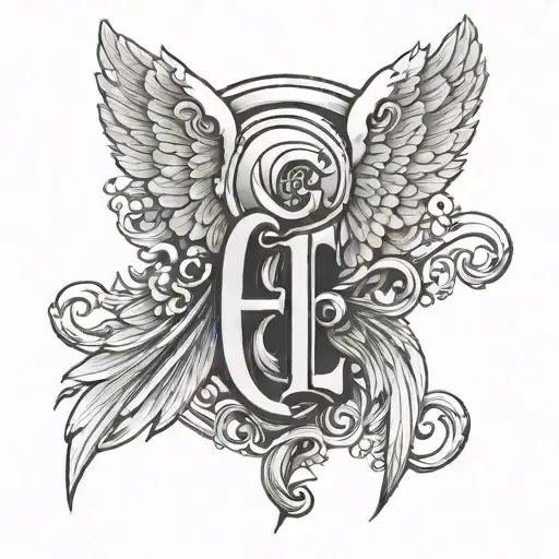 letters C and L with angel wings tattoo design idea
