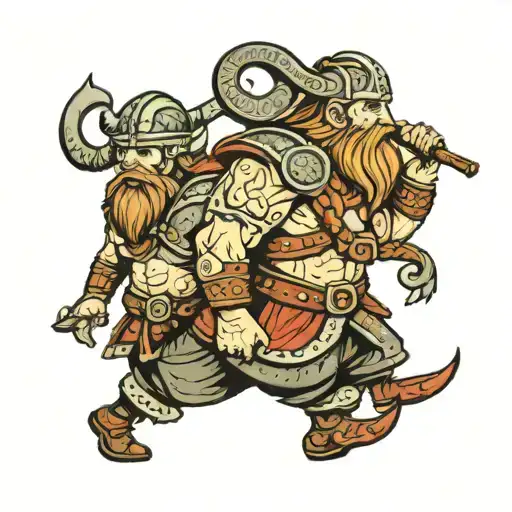 viking with two sons walking tattoo design idea