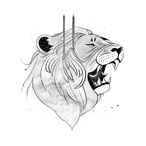 the name Edgar fused with a lion, a spear and a shield tattoo design idea
