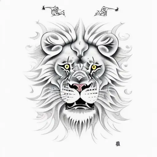 the name Edgar fused with a lion, a spear and a shield tattoo design idea