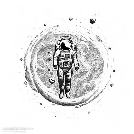  astronaut floating in space. the astronauts helemt is crack with cordyceps fungus bursting out tattoo design idea