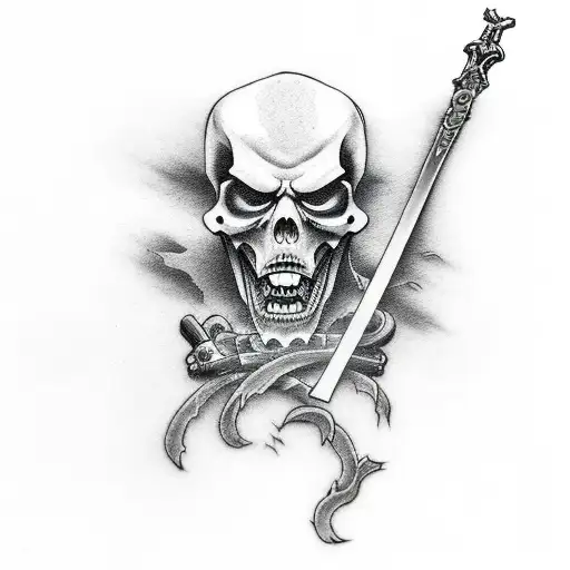 Grim Reaper with sword eyes asserting dominance tattoo design idea