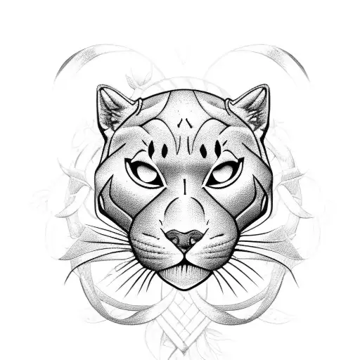 panther with roses tattoo design idea