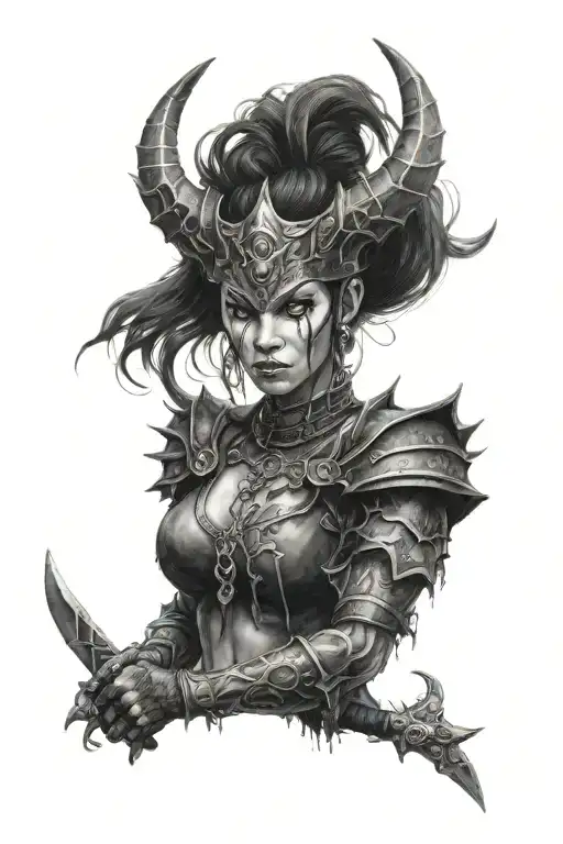 demonic female warrior  tattoo design idea