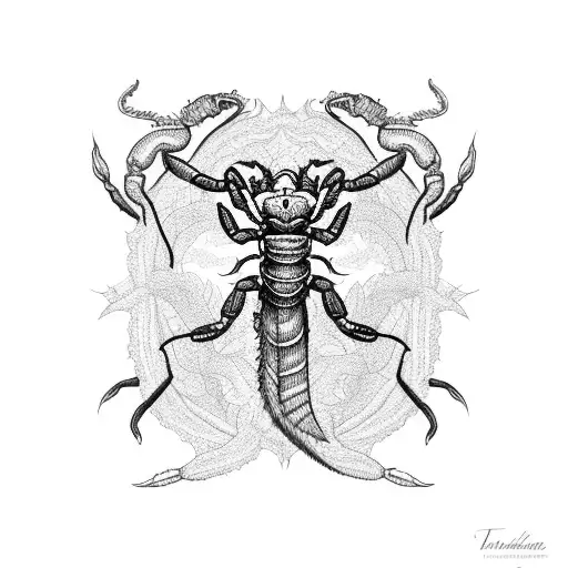 Scorpion with dragons and flowers tattoo design idea