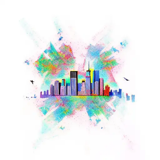 Chicago + NYC skylines mix tattoo design idea