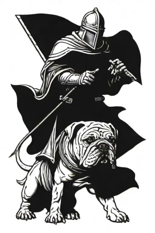 Templar knight holding English bulldog tattoo design idea