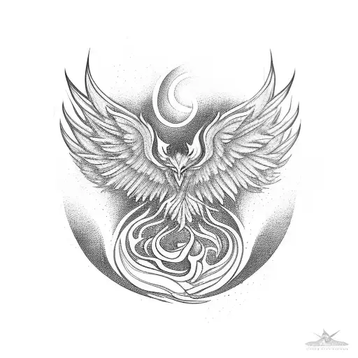 Phoenix rising from a volcano tattoo design idea