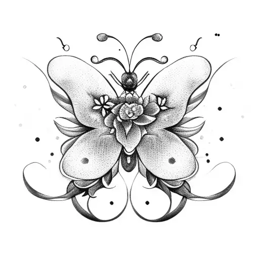 butterfly with half flowers tattoo design idea