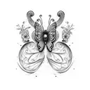 butterfly with half flowers tattoo design idea