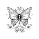 butterfly with half flowers tattoo design idea