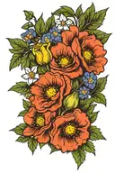 Dasiy, Hawthorn, Larkspur, Poppy flower bouquet tattoo tattoo design idea