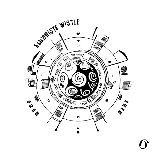 A minimalist design of a whiskey bottle with an eight ball as the label tattoo design idea