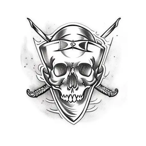 Sword piercing the skull in scandinavian style tattoo design idea