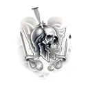 Sword piercing the skull in scandinavian style tattoo design idea