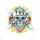 Sword piercing the skull in scandinavian style tattoo design idea