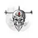 Sword piercing the skull in scandinavian style tattoo design idea