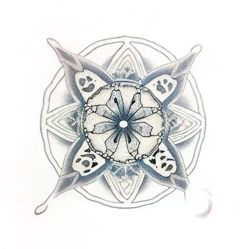 sand dollar with tent and achor tattoo design idea