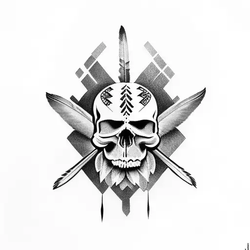 Native American skull half sleeve tattoo design idea