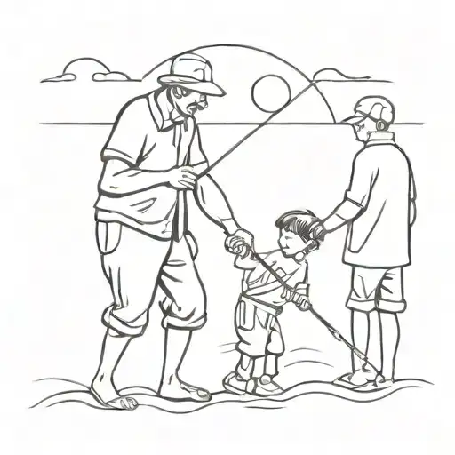 A father and son fishing on the beach tattoo design idea