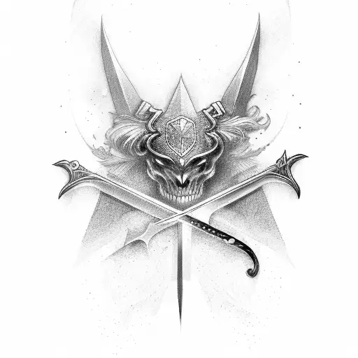 Sword with never give up tattoo design idea