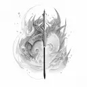 Sword with never give up tattoo design idea