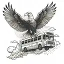 an eagle flying over a bus in the mountains tattoo design idea