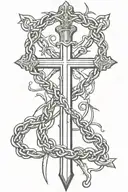  Christian cross as a sword with a crown of thorns tattoo design idea