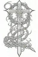  Christian cross as a sword with a crown of thorns tattoo design idea
