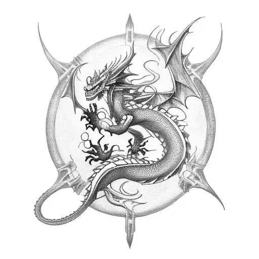 Dragon with Ortodox Cross tattoo design idea