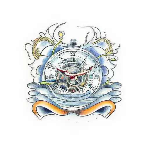 intricate open timepiece  tattoo design idea