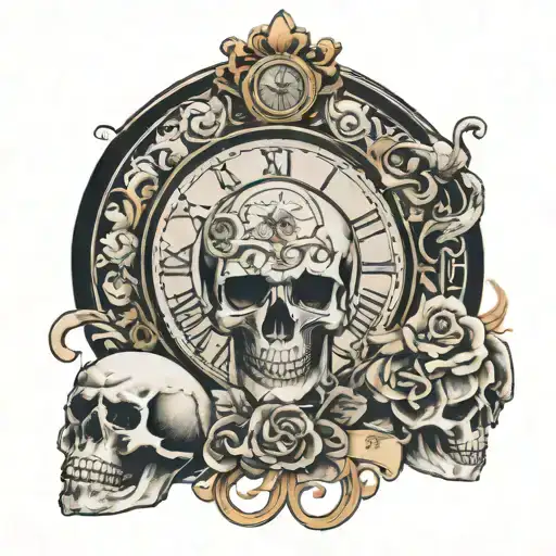 right chest tattoo that includes a Roman clock face, the quote "idol time is the devils time" and a skull  tattoo design idea