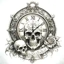 right chest tattoo that includes a Roman clock face, the quote "idol time is the devils time" and a skull  tattoo design idea